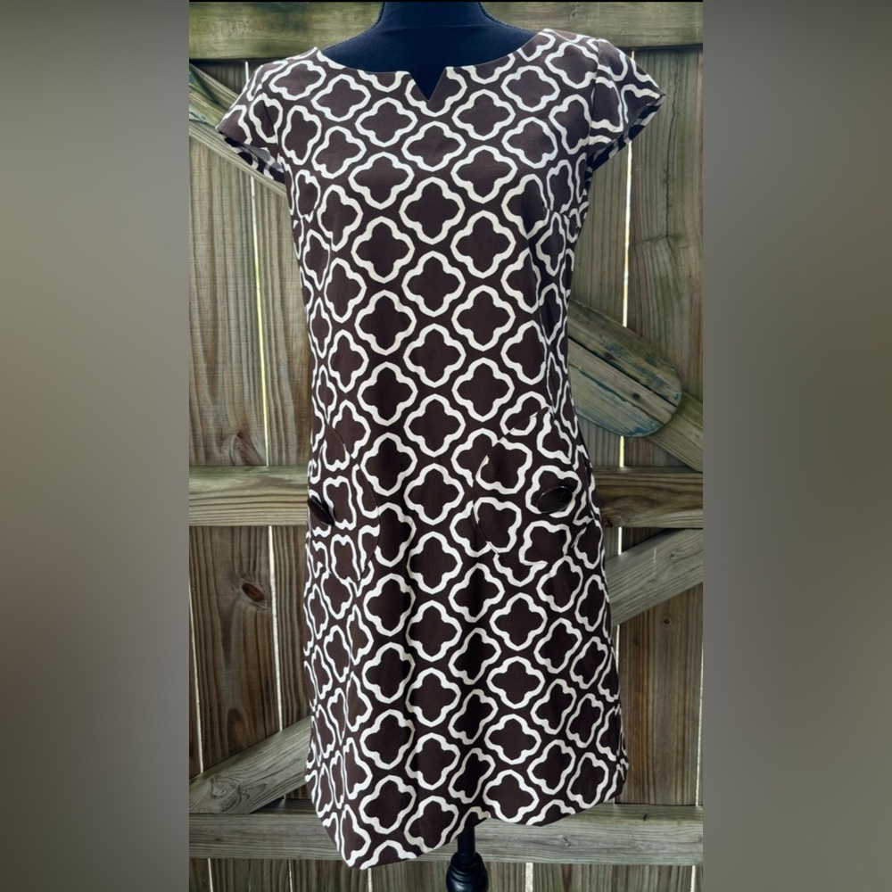 London Times Brown & White Mod Style Sheath Dress Size 8